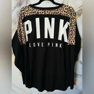 PINK Large Leopard HTF Varsity Crew
